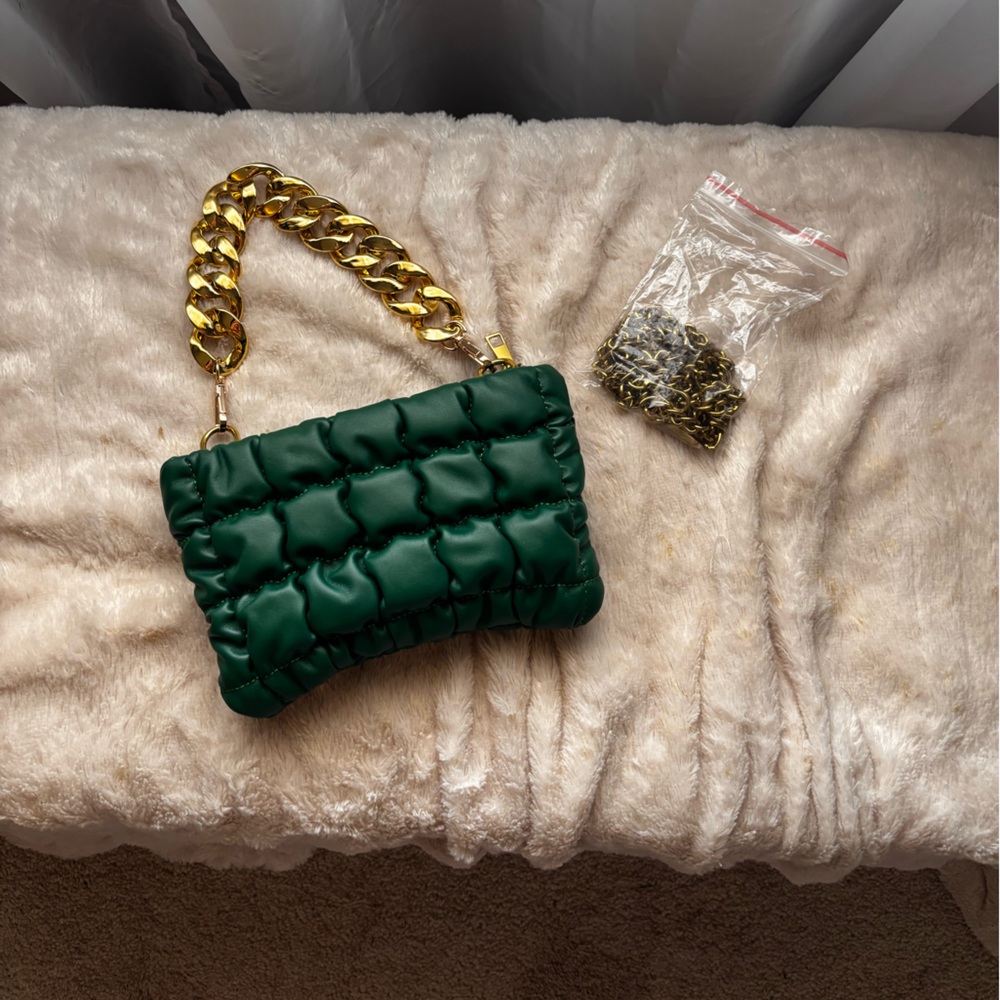 Green Faux Leather Chain Bag